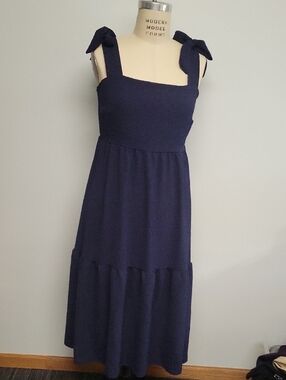 See You Monday Navy Faux Tie-Shoulder Maxi Dress